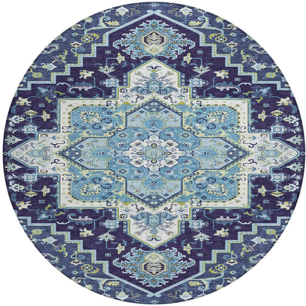 Homeroots 3' Beige Green Brown Oriental Washable Area Rug For Indoor Outdoor Spaces - Durable & Stylish 8' Round Polyester 600170