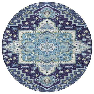 Homeroots 3' Beige Green Brown Oriental Washable Area Rug For Indoor Outdoor Spaces - Durable & Stylish 8' Round Polyester 600170