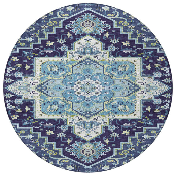 Homeroots 3' Beige Green Brown Oriental Washable Area Rug For Indoor Outdoor Spaces - Durable & Stylish 8' Round Polyester 600170