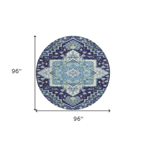 Homeroots 3' Beige Green Brown Oriental Washable Area Rug For Indoor Outdoor Spaces - Durable & Stylish 8' Round Polyester 600170