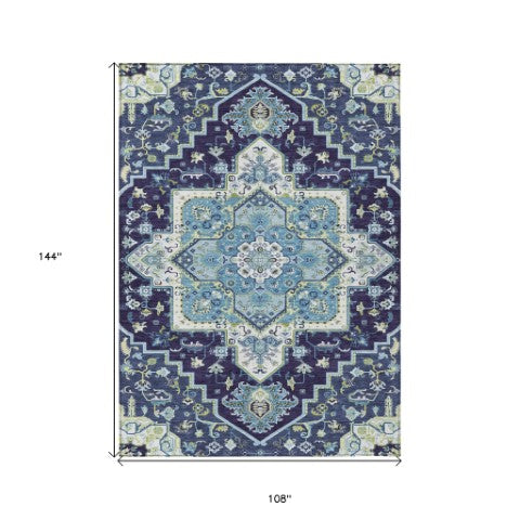 Homeroots 3' Beige Green Brown Oriental Washable Area Rug For Indoor Outdoor Spaces - Durable & Stylish 9' X 12' Polyester 600172