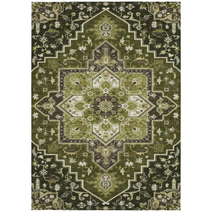 Homeroots 3' Beige Green Brown Oriental Washable Area Rug For Indoor Outdoor Spaces - Durable & Stylish 3' X 5' Polyester 600174