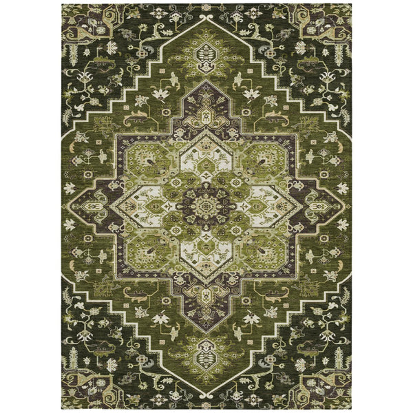 Homeroots 3' Beige Green Brown Oriental Washable Area Rug For Indoor Outdoor Spaces - Durable & Stylish 3' X 5' Polyester 600174