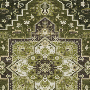 Homeroots 3' Beige Green Brown Oriental Washable Area Rug For Indoor Outdoor Spaces - Durable & Stylish 3' X 5' Polyester 600174