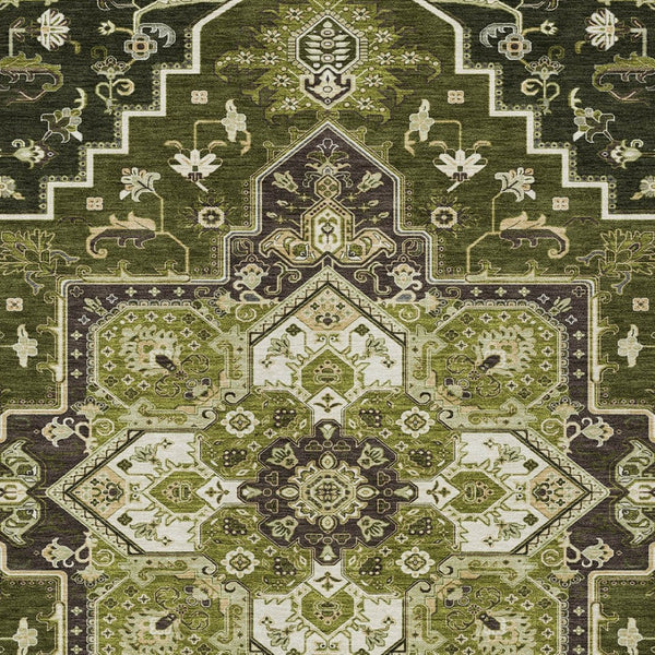 Homeroots 3' Beige Green Brown Oriental Washable Area Rug For Indoor Outdoor Spaces - Durable & Stylish 3' X 5' Polyester 600174