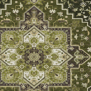 Homeroots 3' Beige Green Brown Oriental Washable Area Rug For Indoor Outdoor Spaces - Durable & Stylish 5' X 8' Polyester 600175