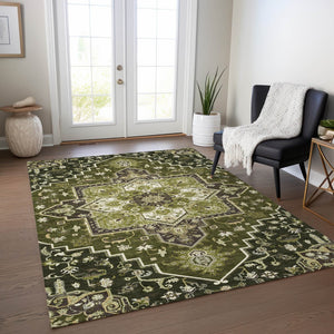 Homeroots 3' Beige Green Brown Oriental Washable Area Rug For Indoor Outdoor Spaces - Durable & Stylish 5' X 8' Polyester 600175
