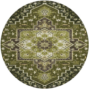 Homeroots 3' Beige Green Brown Oriental Washable Area Rug For Indoor Outdoor Spaces - Durable & Stylish 8' Round Polyester 600176