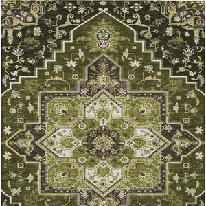 Homeroots 3' Beige Green Brown Oriental Washable Area Rug For Indoor Outdoor Spaces - Durable & Stylish 8' X 10' Polyester 600177