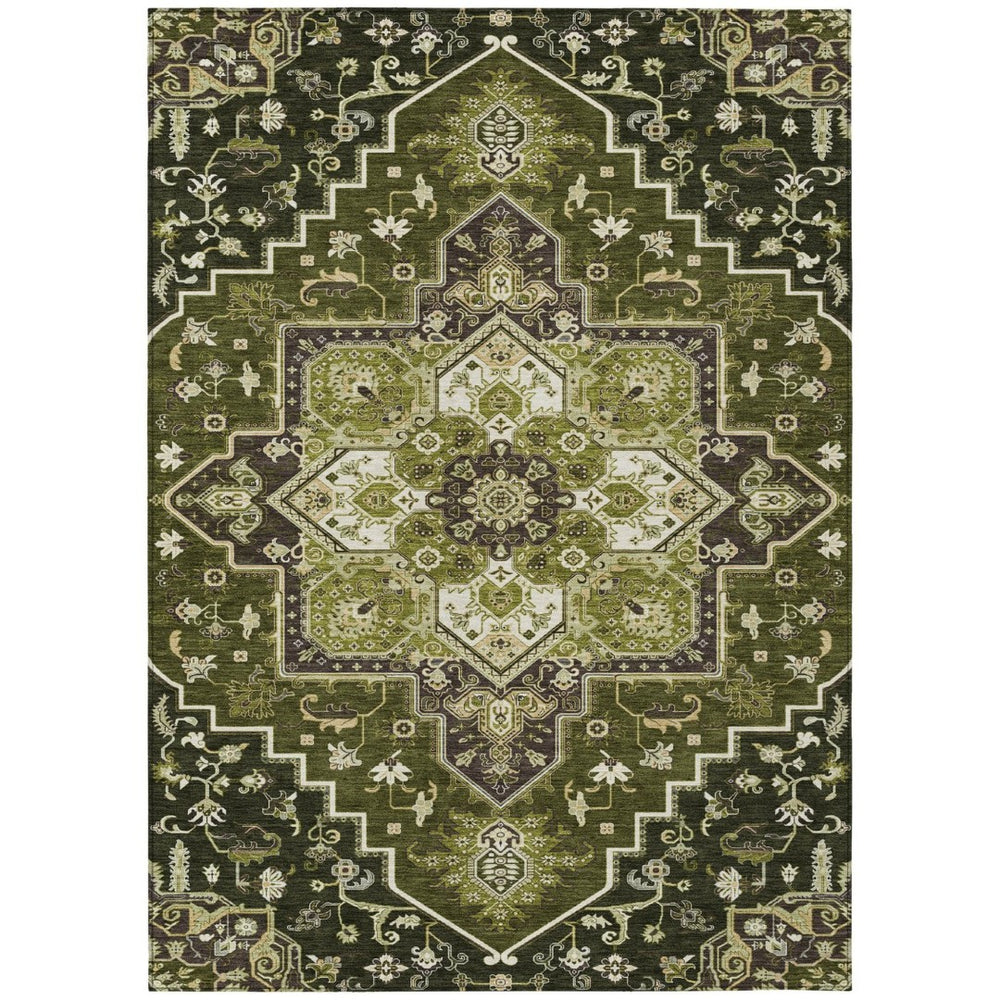 HomeRoots 9' Olive Green Oriental Area Rug - Stylish, Washable, Durable for Indoor & Outdoor Spaces, 9x12 ft 600178