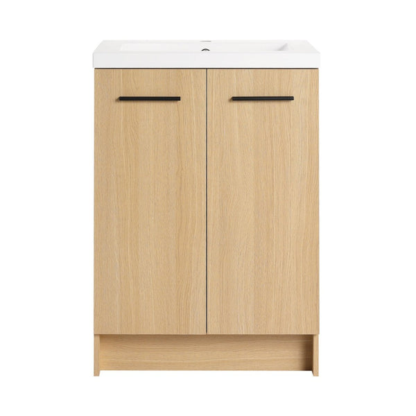 English Elm 24" Floating Oak Plywood Bathroom Vanity Set with Glossy Resin Sink Scandinavian Style W3450S00090