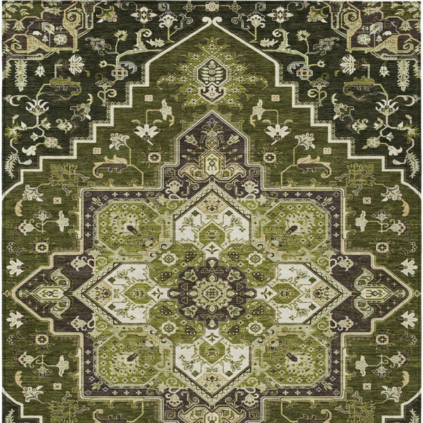 Homeroots 3' Beige Green Brown Oriental Washable Area Rug For Indoor Outdoor Spaces - Durable & Stylish 10' X 14' Polyester 600179