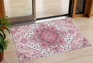 Homeroots 3' Beige Green Brown Oriental Washable Area Rug For Indoor Outdoor Spaces - Durable & Stylish 3' X 5' Polyester 600180