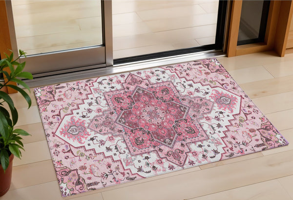 Homeroots 3' Beige Green Brown Oriental Washable Area Rug For Indoor Outdoor Spaces - Durable & Stylish 3' X 5' Polyester 600180