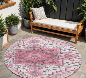 Homeroots 3' Beige Green Brown Oriental Washable Area Rug For Indoor Outdoor Spaces - Durable & Stylish 8' Round Polyester 600182