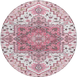 Homeroots 3' Beige Green Brown Oriental Washable Area Rug For Indoor Outdoor Spaces - Durable & Stylish 8' Round Polyester 600182