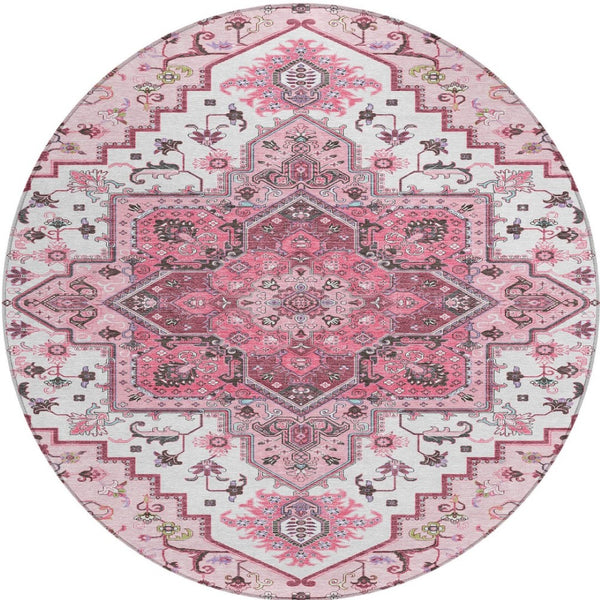 Homeroots 3' Beige Green Brown Oriental Washable Area Rug For Indoor Outdoor Spaces - Durable & Stylish 8' Round Polyester 600182