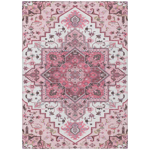HomeRoots 5' Elegant Pink Ivory and Gray Oriental Washable Area Rug for Indoor & Outdoor High-Traffic Spaces 8' X 10' 600183