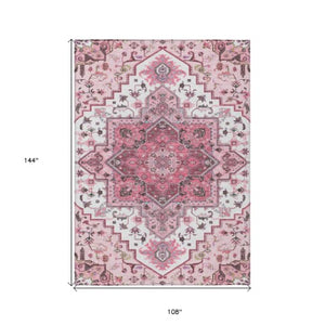 Homeroots 3' Beige Green Brown Oriental Washable Area Rug For Indoor Outdoor Spaces - Durable & Stylish 9' X 12' Polyester 600184