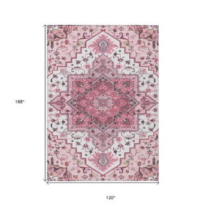 Homeroots 3' Beige Green Brown Oriental Washable Area Rug For Indoor Outdoor Spaces - Durable & Stylish 10' X 14' Polyester 600185