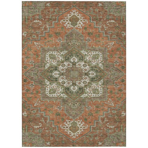 HomeRoots 5' Elegant Oriental Indoor Outdoor Area Rug in Rust Green Brown – Durable, Washable, Stylish Charm 5' X 8' 600187