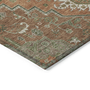 Homeroots 3' Beige Green Brown Oriental Washable Area Rug For Indoor Outdoor Spaces - Durable & Stylish 5' X 8' Polyester 600187