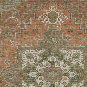 Homeroots 3' Beige Green Brown Oriental Washable Area Rug For Indoor Outdoor Spaces - Durable & Stylish 5' X 8' Polyester 600187