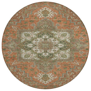HomeRoots 5' Elegant Oriental Indoor Outdoor Area Rug in Rust Green Brown – Durable, Washable, Stylish Charm 8' Round 600188