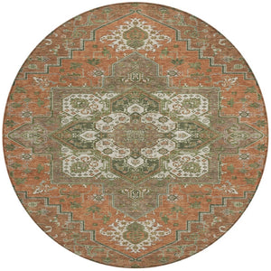 HomeRoots 5' Elegant Oriental Indoor Outdoor Area Rug in Rust Green Brown – Durable, Washable, Stylish Charm 8' Round 600188