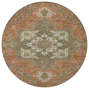 HomeRoots 5' Elegant Oriental Indoor Outdoor Area Rug in Rust Green Brown – Durable, Washable, Stylish Charm 8' Round 600188