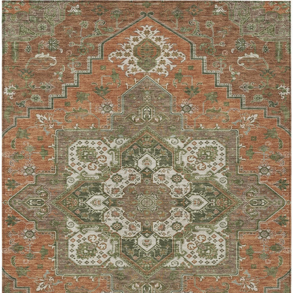 Homeroots 3' Beige Green Brown Oriental Washable Area Rug For Indoor Outdoor Spaces - Durable & Stylish 8' X 10' Polyester 600189