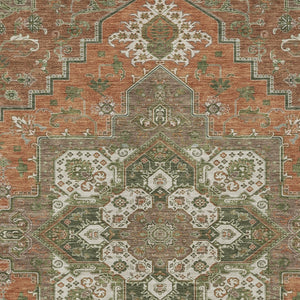 Homeroots 3' Beige Green Brown Oriental Washable Area Rug For Indoor Outdoor Spaces - Durable & Stylish 8' X 10' Polyester 600189