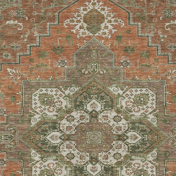Homeroots 3' Beige Green Brown Oriental Washable Area Rug For Indoor Outdoor Spaces - Durable & Stylish 8' X 10' Polyester 600189