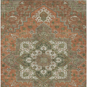 Homeroots 3' Beige Green Brown Oriental Washable Area Rug For Indoor Outdoor Spaces - Durable & Stylish 9' X 12' Polyester 600190