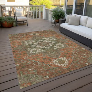 Homeroots 3' Beige Green Brown Oriental Washable Area Rug For Indoor Outdoor Spaces - Durable & Stylish 9' X 12' Polyester 600190