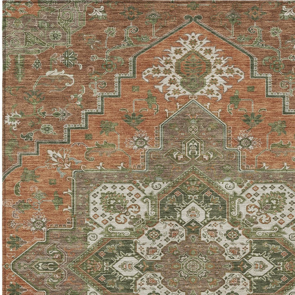 Homeroots 3' Beige Green Brown Oriental Washable Area Rug For Indoor Outdoor Spaces - Durable & Stylish 9' X 12' Polyester 600190
