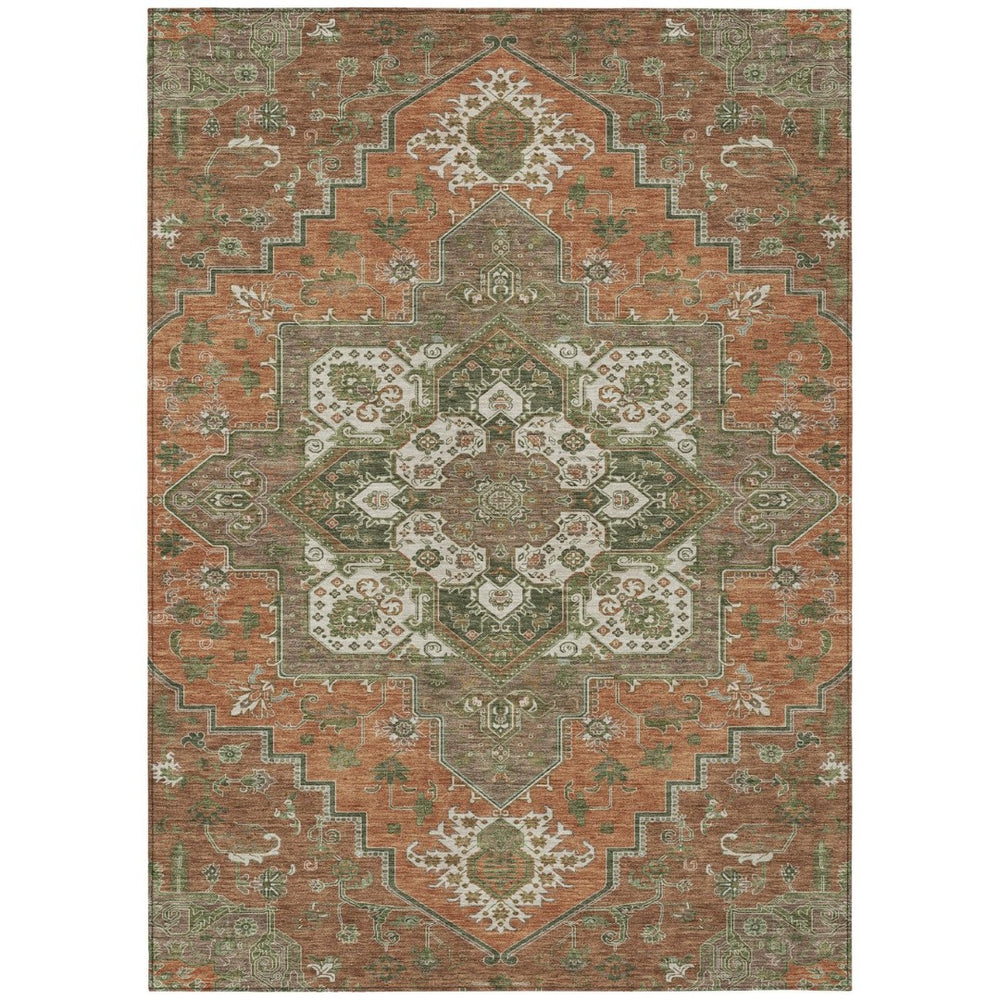 HomeRoots 5' Elegant Oriental Indoor Outdoor Area Rug in Rust Green Brown – Durable, Washable, Stylish Charm 10' X 14' 600191