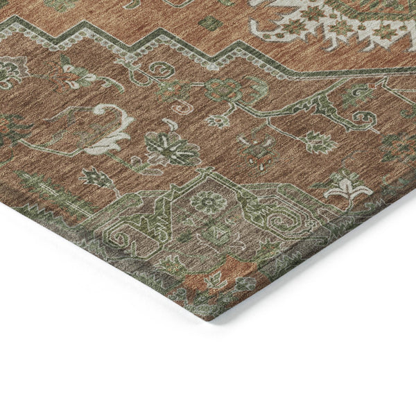 Homeroots 3' Beige Green Brown Oriental Washable Area Rug For Indoor Outdoor Spaces - Durable & Stylish 10' X 14' Polyester 600191