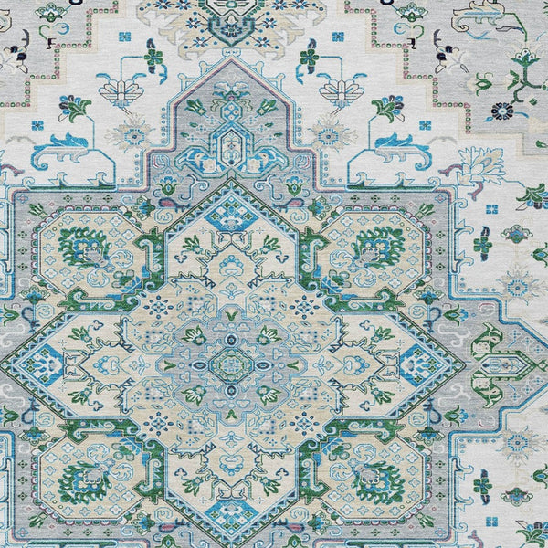 Homeroots 3' Beige Green Brown Oriental Washable Area Rug For Indoor Outdoor Spaces - Durable & Stylish 3' X 5' Polyester 600192