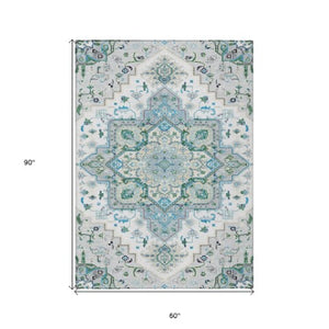 Homeroots 3' Beige Green Brown Oriental Washable Area Rug For Indoor Outdoor Spaces - Durable & Stylish 5' X 8' Polyester 600193