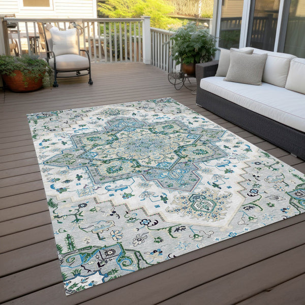 Homeroots 3' Beige Green Brown Oriental Washable Area Rug For Indoor Outdoor Spaces - Durable & Stylish 5' X 8' Polyester 600193