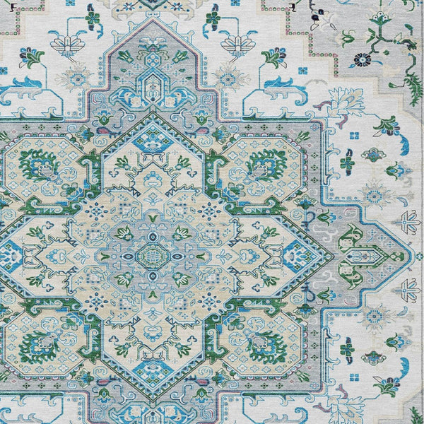 Homeroots 3' Beige Green Brown Oriental Washable Area Rug For Indoor Outdoor Spaces - Durable & Stylish 5' X 8' Polyester 600193