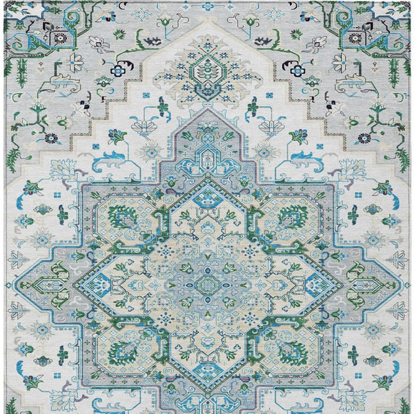 Homeroots 3' Beige Green Brown Oriental Washable Area Rug For Indoor Outdoor Spaces - Durable & Stylish 5' X 8' Polyester 600193