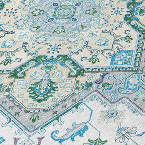 Homeroots 3' Beige Green Brown Oriental Washable Area Rug For Indoor Outdoor Spaces - Durable & Stylish 5' X 8' Polyester 600193