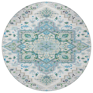 Homeroots 3' Beige Green Brown Oriental Washable Area Rug For Indoor Outdoor Spaces - Durable & Stylish 8' Round Polyester 600194