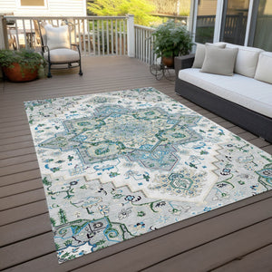 Homeroots 3' Beige Green Brown Oriental Washable Area Rug For Indoor Outdoor Spaces - Durable & Stylish 9' X 12' Polyester 600196