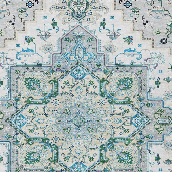 Homeroots 3' Beige Green Brown Oriental Washable Area Rug For Indoor Outdoor Spaces - Durable & Stylish 9' X 12' Polyester 600196