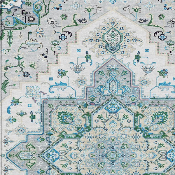 Homeroots 3' Beige Green Brown Oriental Washable Area Rug For Indoor Outdoor Spaces - Durable & Stylish 10' X 14' Polyester 600197