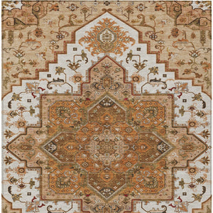 Homeroots 3' Beige Green Brown Oriental Washable Area Rug For Indoor Outdoor Spaces - Durable & Stylish 3' X 5' Polyester 600198