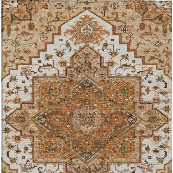 Homeroots 3' Beige Green Brown Oriental Washable Area Rug For Indoor Outdoor Spaces - Durable & Stylish 3' X 5' Polyester 600198